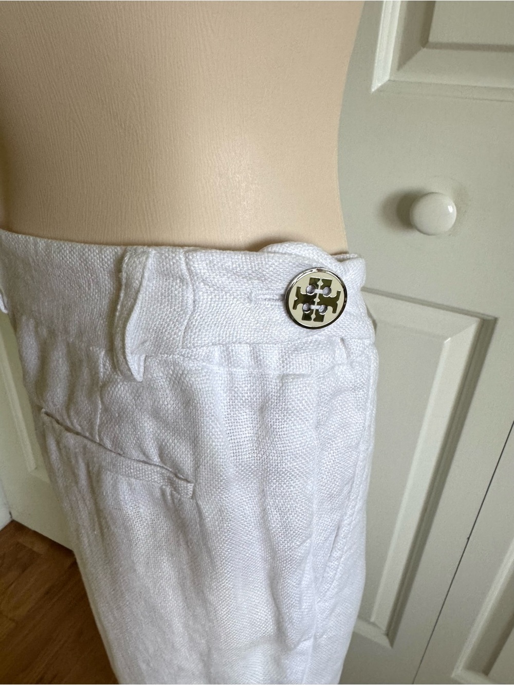 Tory Burch White Linen Cropped Wide-Leg Pants | Size 2 - Picture 3 of 9